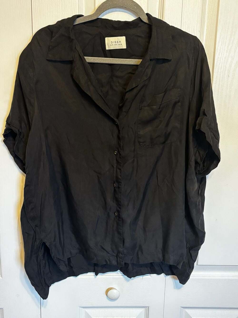 DISSH Button Up Short Sleeve Shirt Size US 6 Black Cupro Viscose